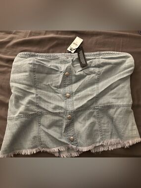 🆕 Express Light Blue Denim Button-Front Fringe Tube Top